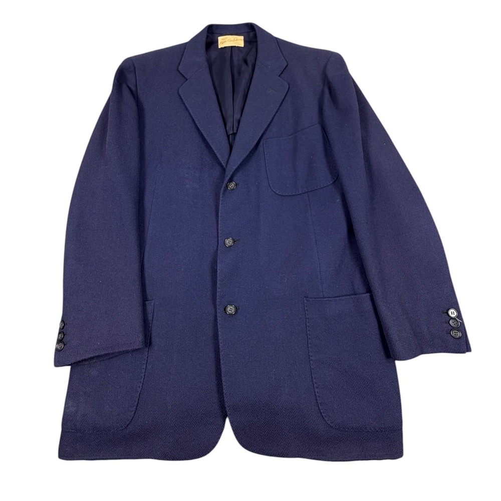1950s Cashmere Patch Pocket Navy Blue Ireland Made Loomed Blazer 44R  Rockabilly